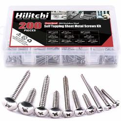 Generic Hilitchi 304 Stainless Steel Hex Washer Head and Phillips Truss Head Self Drilling Sheet Metal Tek Screws Assortment Kit (Phill