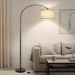 Seaside Village Arc Floor Lamps for Living Room, Modern Standing Lamp with Adjustable Hanging Drum Shade, Tall Pole Lamp with Foot Switch, Over