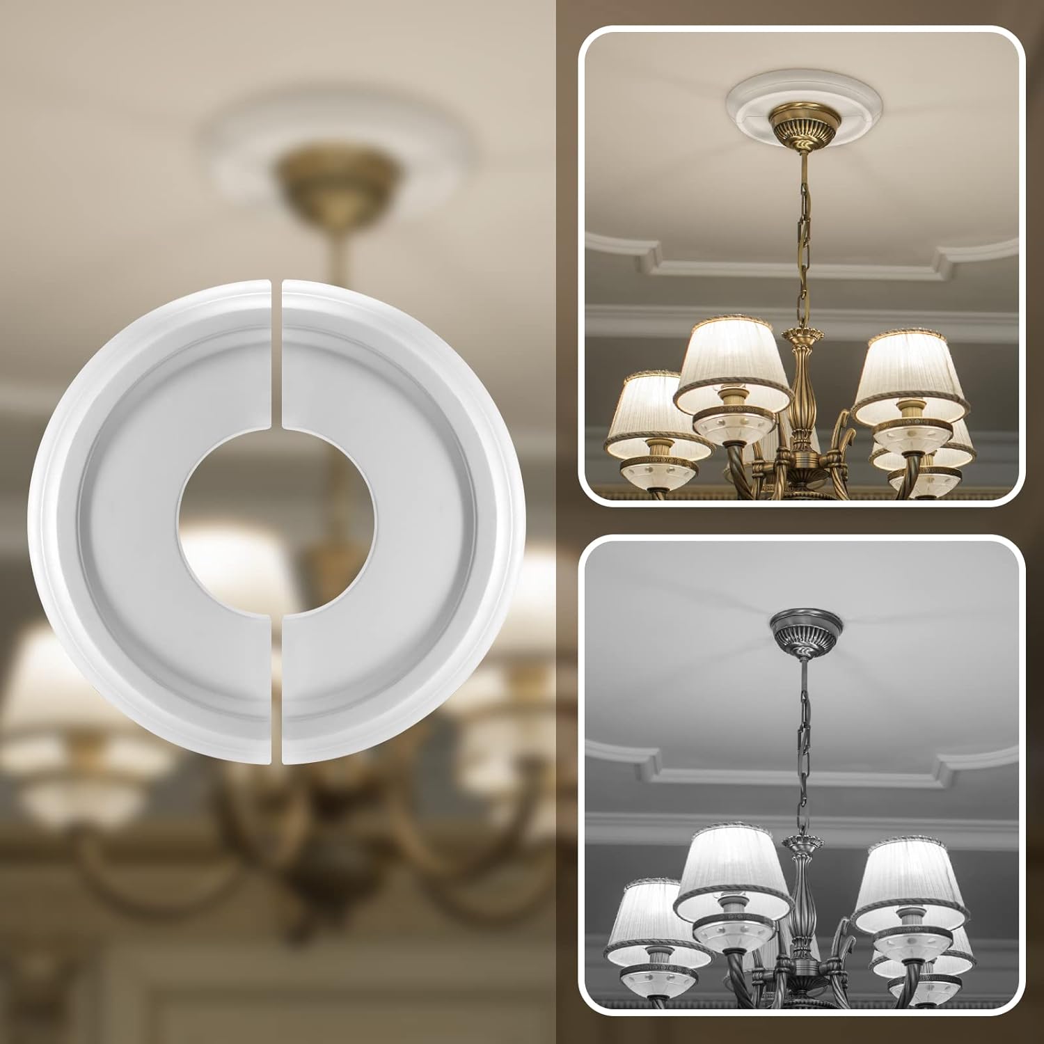 Generic Canomo Split Ceiling Medallion for Light Fixtures and Ceiling Fans, 10"OD x 4"ID, Matte White