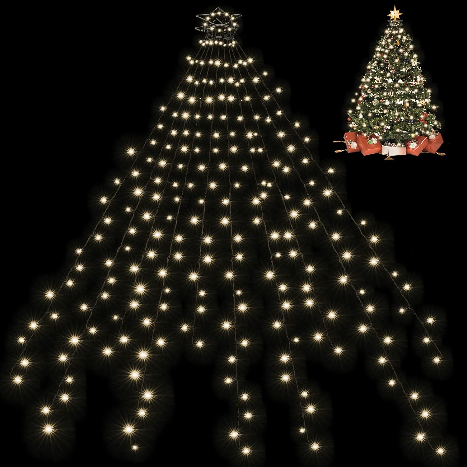 Generic Christmas Tree Lights Christmas Lights Outdoor Indoor 400Led 9.84Ft 10 Lines Christmas Lights with 8 Modes and Timer, Fairy Tre