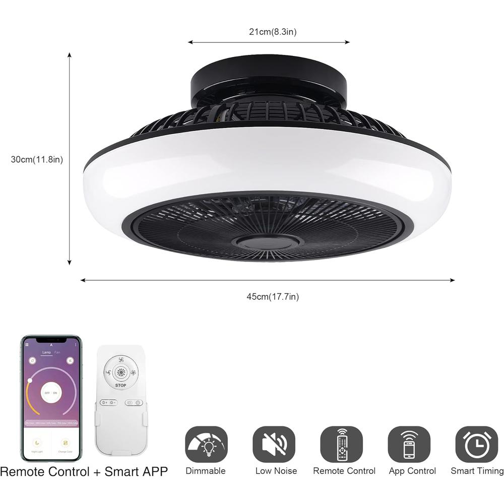 TOZING Ceiling Fans with Lights Remote Control, 18 Inch Small Bladeless Ceiling Fan with APP, Enclosed Modern Ceiling Fan with Wind De
