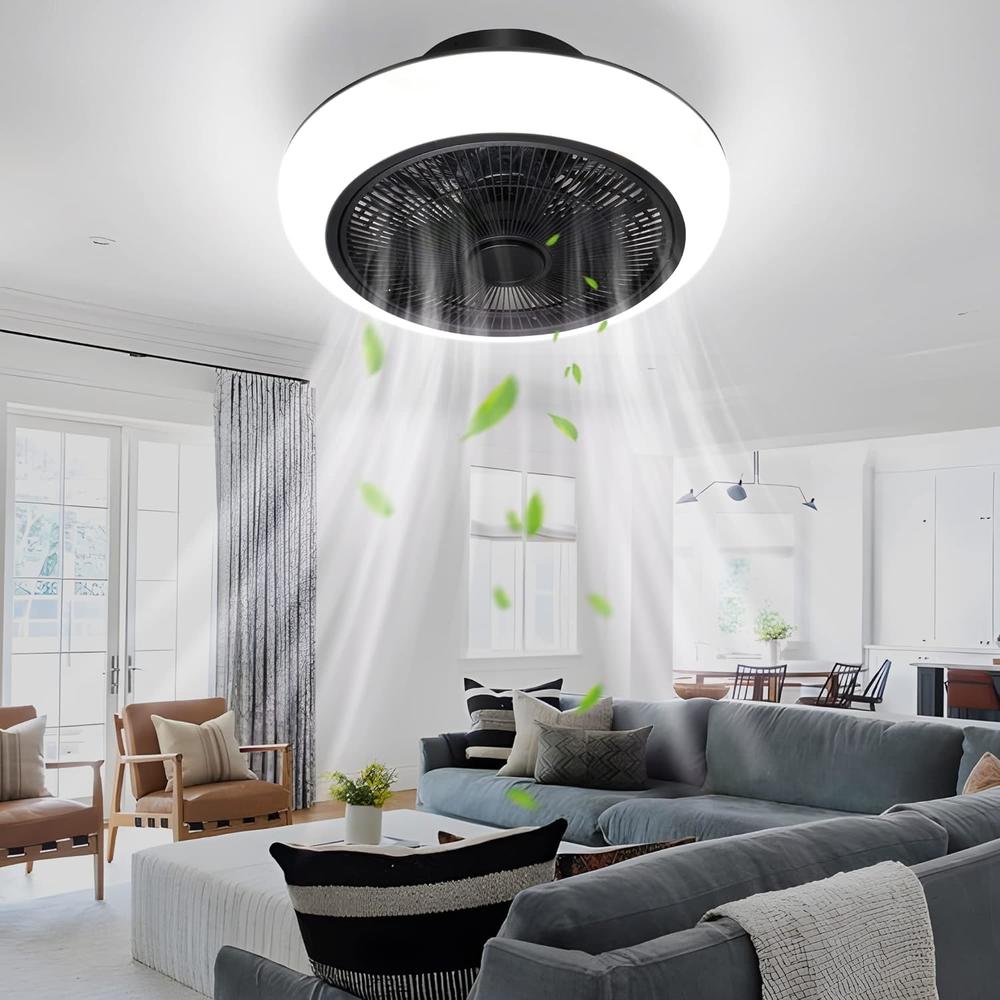 TOZING Ceiling Fans with Lights Remote Control, 18 Inch Small Bladeless Ceiling Fan with APP, Enclosed Modern Ceiling Fan with Wind De