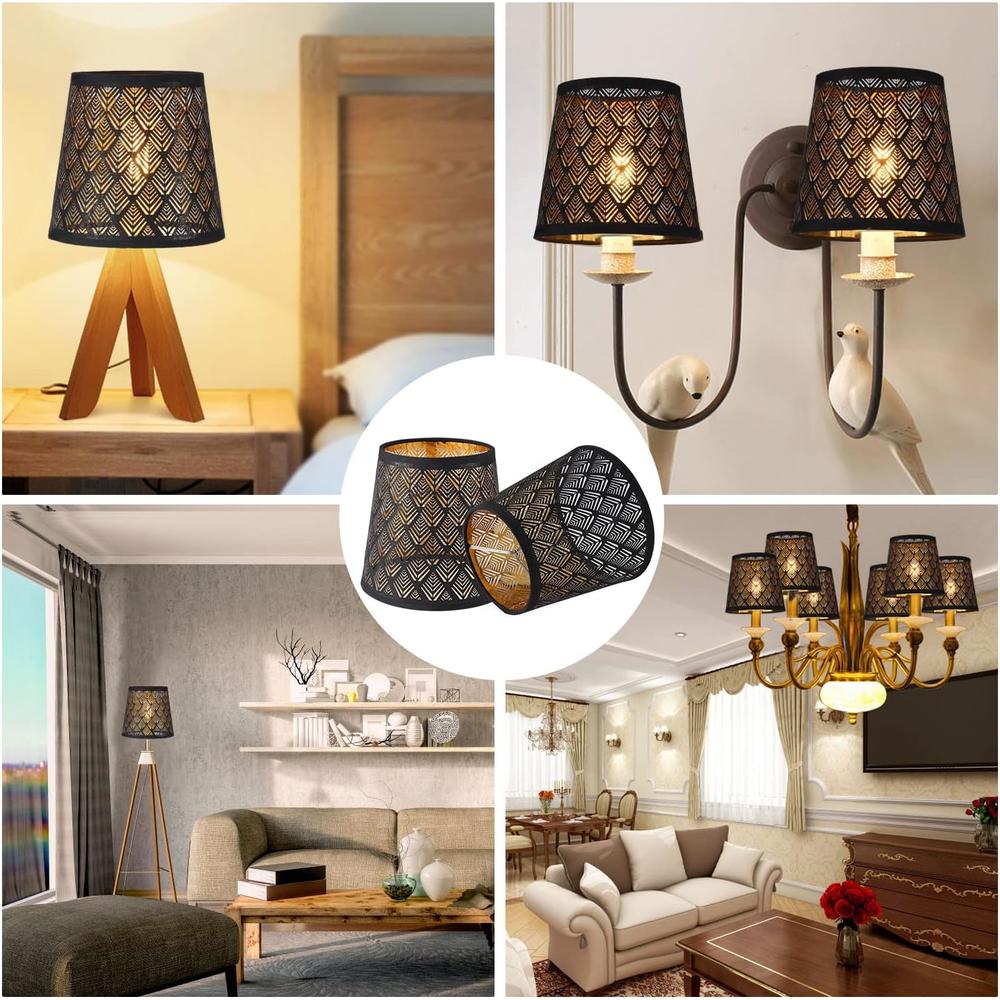 YISUN Lamp Shades Set of 6, Chandelier Small Lamp Shade, Bell, Clip On Little Droplight Wall Lamp Candle Chandelier Lamp Shade (Black