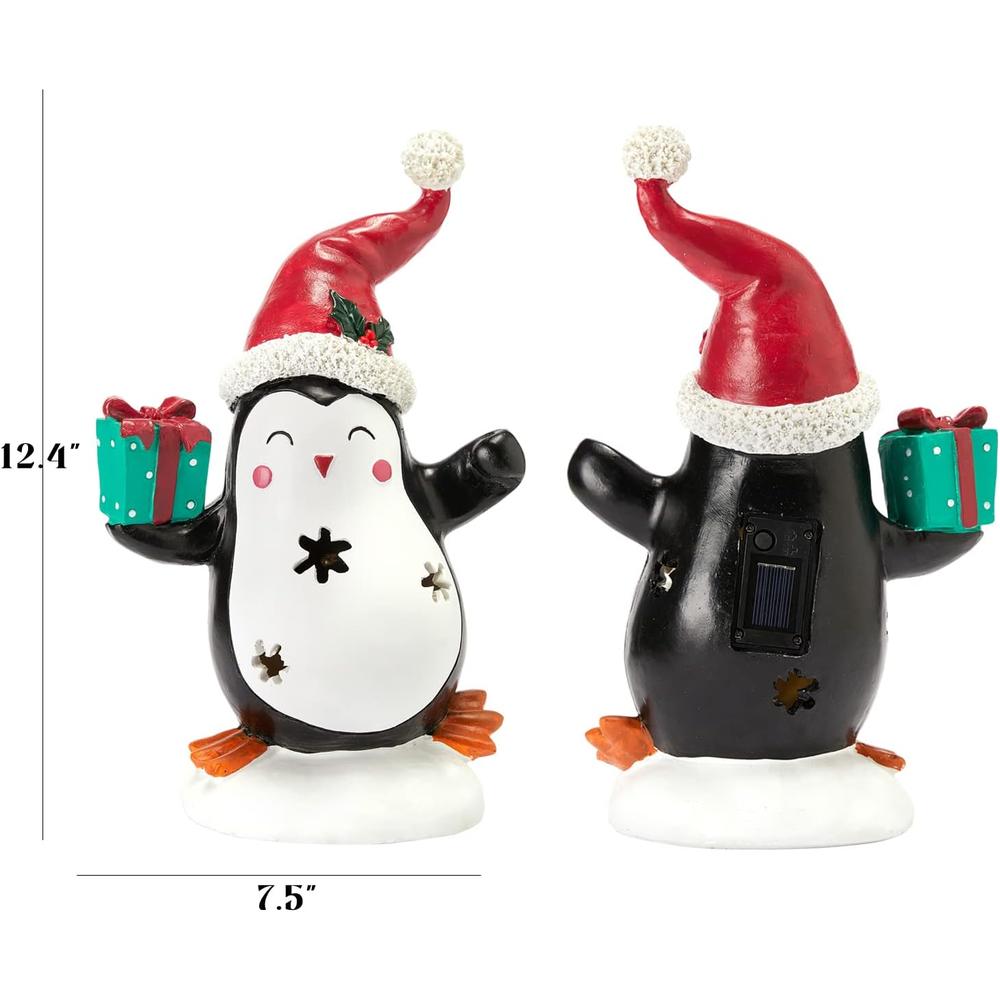 Larekook Christmas Statues Light Up, Penguin Christmas Collectible Figurines Resin Xmas Decorations Indoor Outdoor Waterproof Snowman an