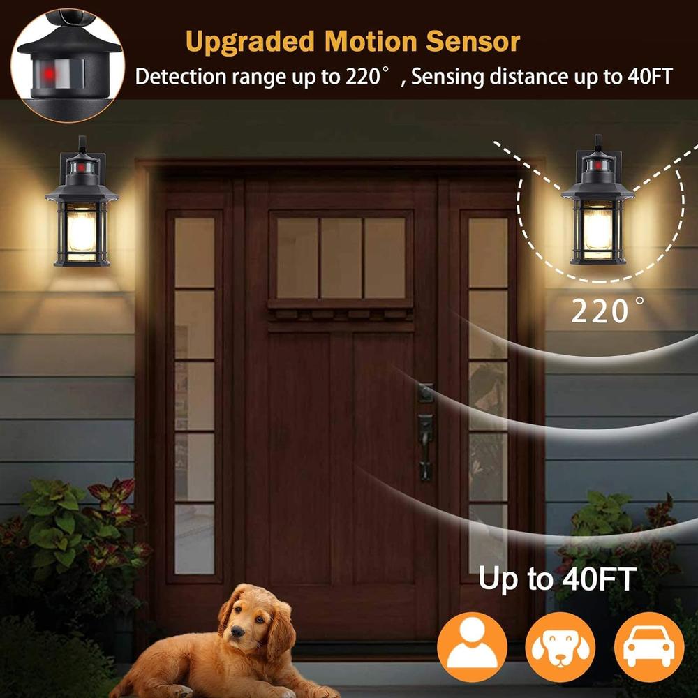 WIHTU 2 Pack Motion Sensor Outdoor Wall Lights, Dusk to Dawn Exterior Light Fixtures Wall Mount, Matte Black Front Porch Light, Anti