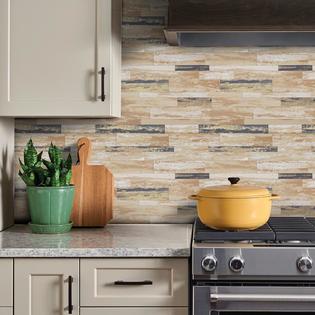 homeymosaic Backsplash Peel and Stick Tile,Gold Stamping Distressed Wood  Imitation Brick Tiles Stick on Kitchen, Bathroom 3D Wall Panel,10