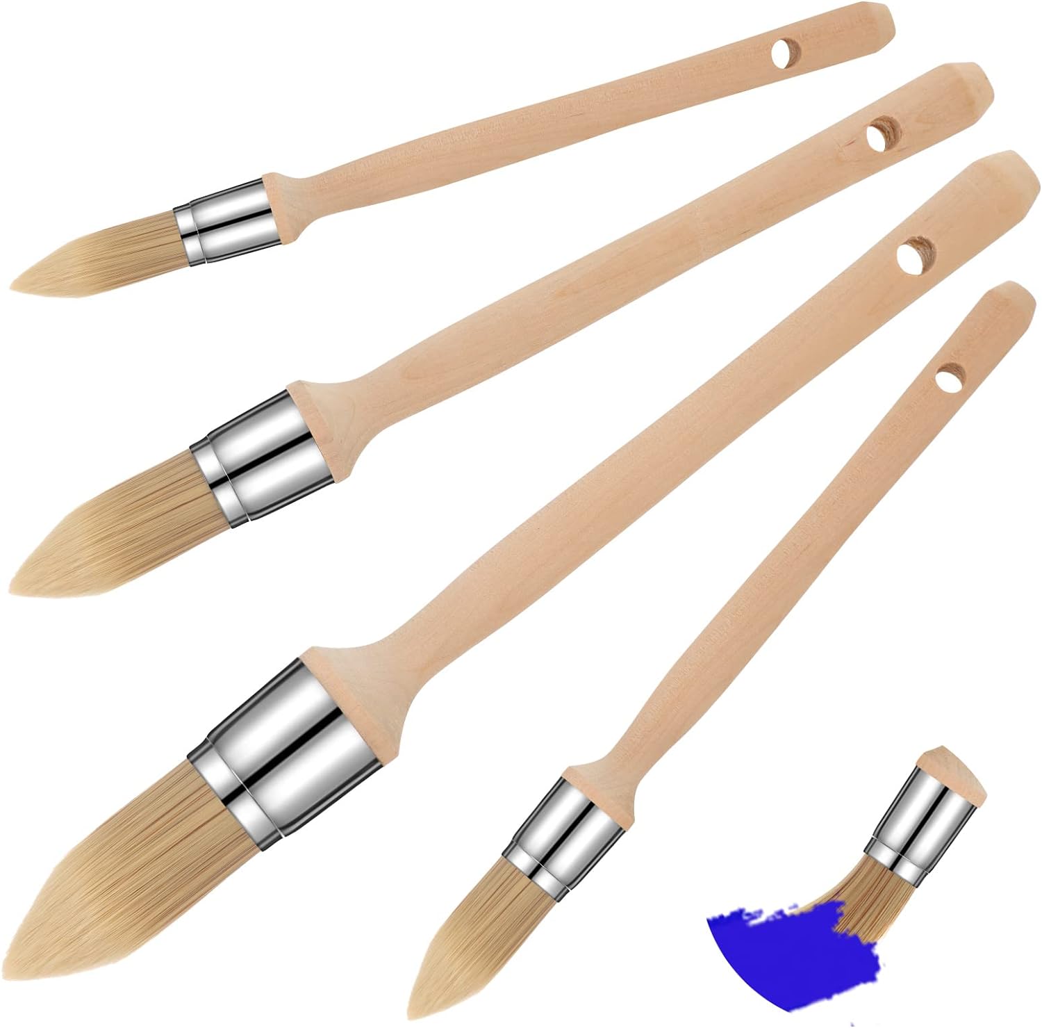 Lounsweer 4 Pieces Small Paint Brush Edge Painting Tool with Wooden Handle Round Paint Brushes Trim Painting Tool Trim Brush Corner Paint