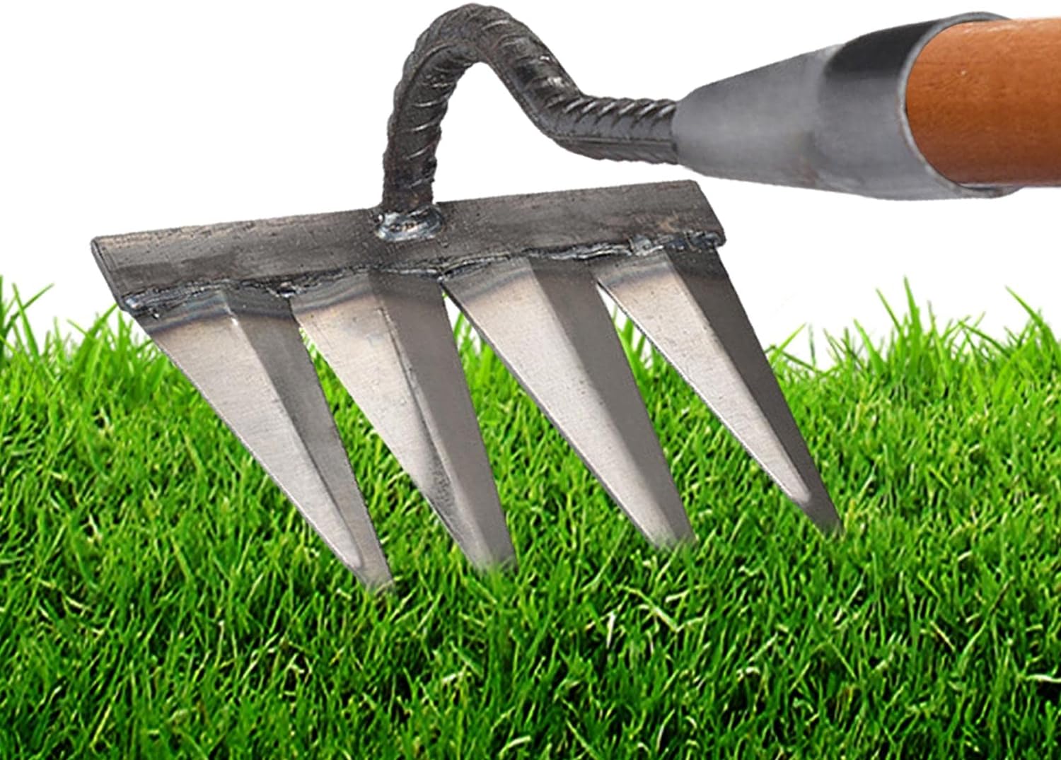 Geraffely Dethatcher Rake - Metal Hand Rakes for Gardening, Weeding,Garden Yard Lawn Heavy Duty Carbon Steel Rake, Cultivator Garden Tool