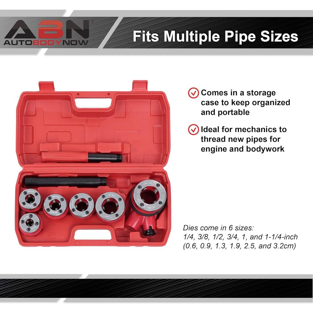 ABN Ratchet Pipe Threader - Galvanized Pipe Threader Kit with 6 Iron Pipe Dies for Threading Metal and PVC Pipes