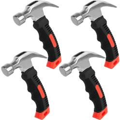 LISHINE 8 Oz Stubby Claw Hammer, 4 Pack Small Claw Hammer with Mini Handle, Nail Hammer Tools, Small Hammer for Household Work and Outd