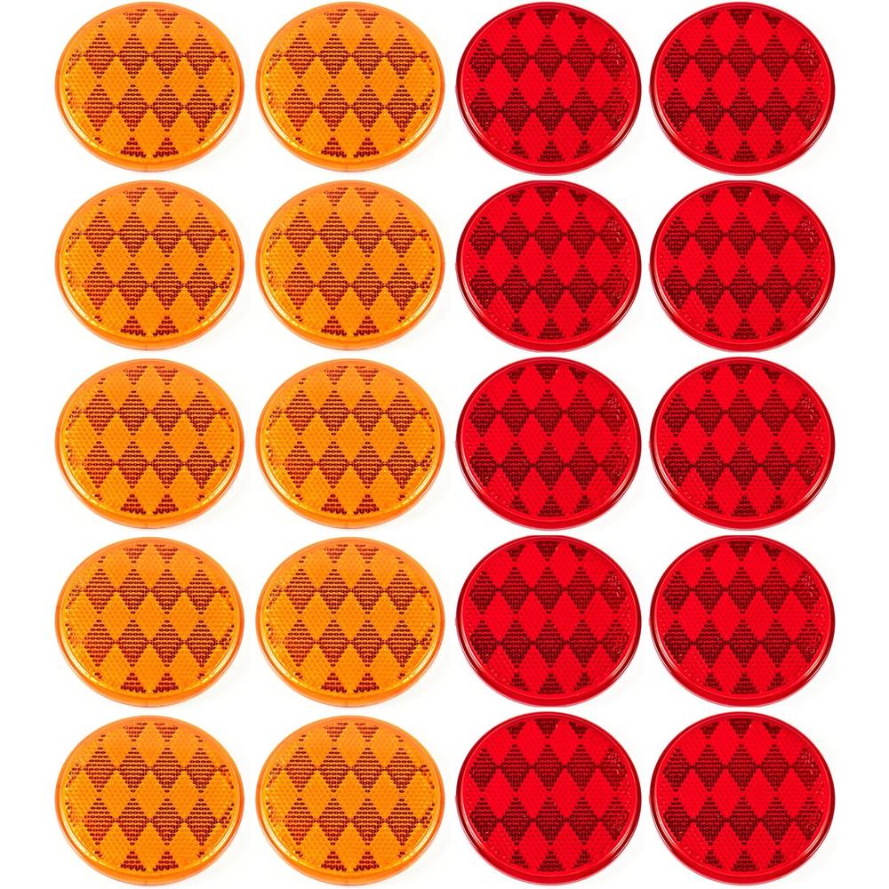 All Star Truck Parts [ALL STAR TRUCK PARTS] Class A 3" Round Reflector Strong Stick-on - RED/AMBER for Trailers, Trucks, Automobiles, Mail Boxe