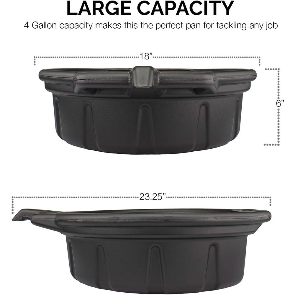Ridgerock Tools Inc. NEIKO 20762A Oil Drain Pan | Black Plastic Anti Splash | Motor Oil Drip Catcher Pan | 2 Gallon (8L) Capacity