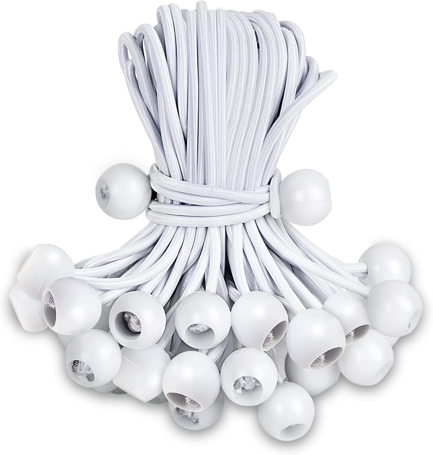 Xinji Ball Bungee Cords 6 Inch , 30 Pack Ball Bungee Cords Heavy Duty Outdoor for Camping Tarp Cargo Tent White