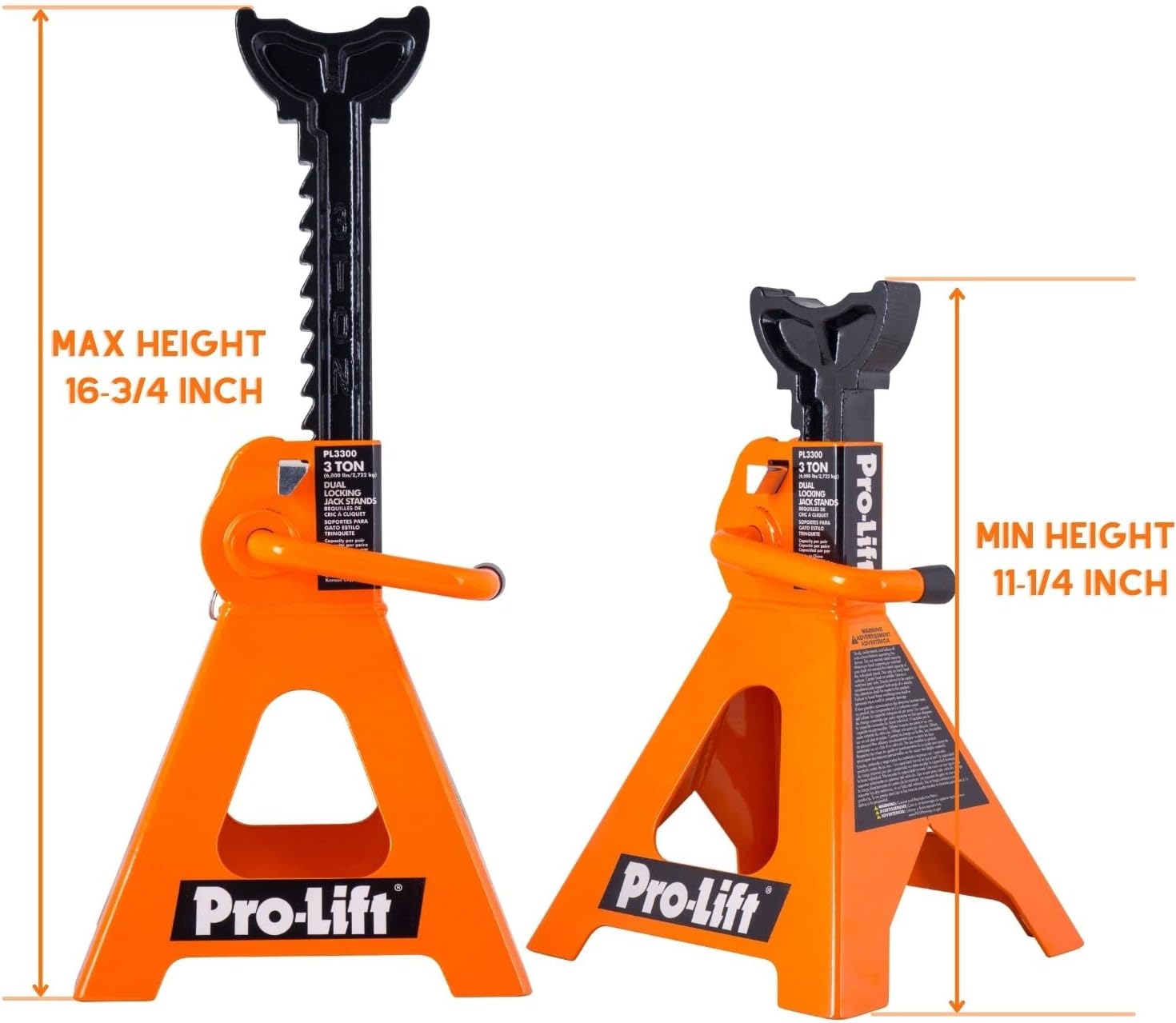 Pro-Lift PL3300 Heavy Duty Jack Stands &#226;&#128;&#147; 3 Ton in Pair with Double Pins - Handle Lock and Mobility Pin for