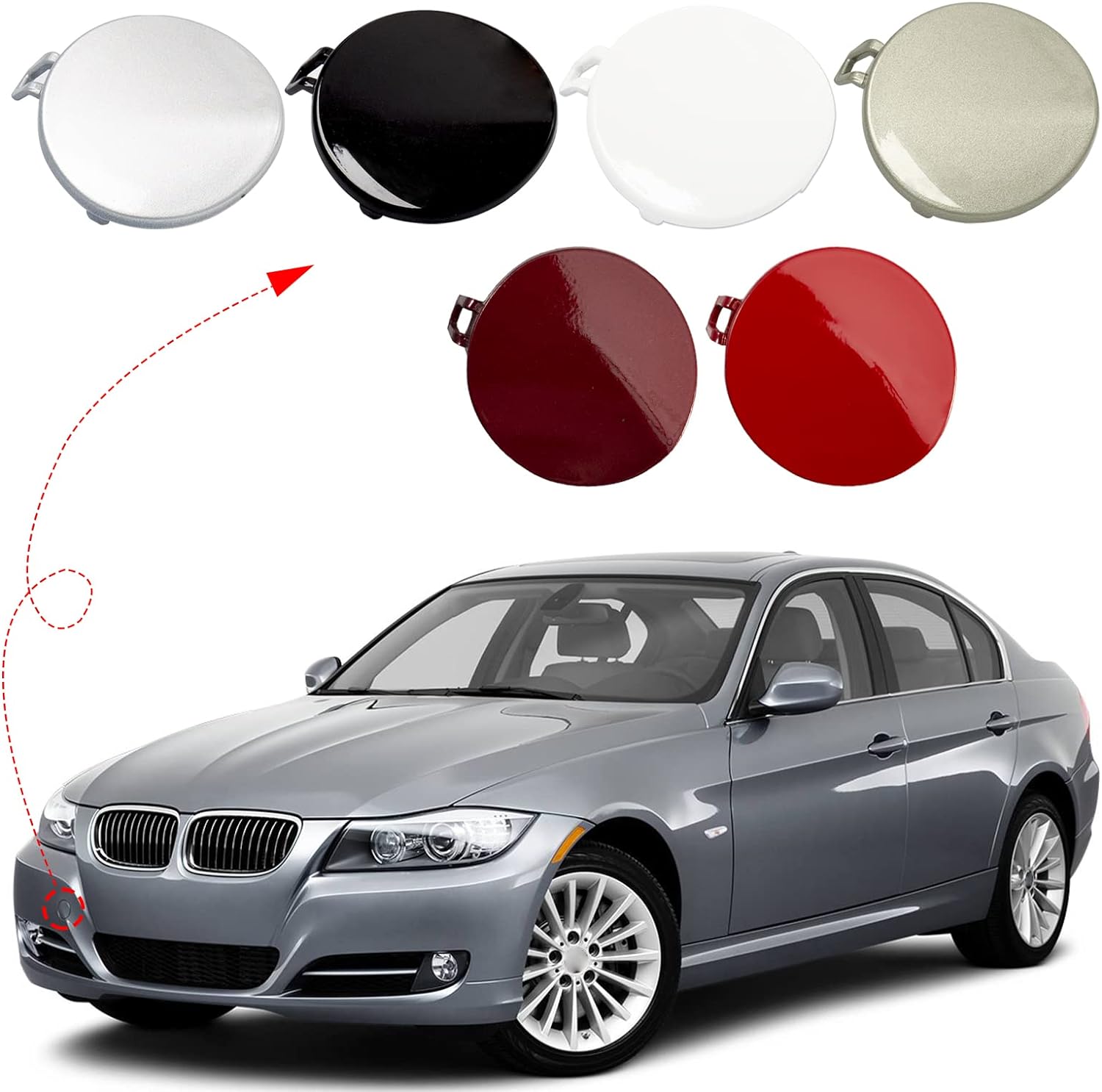 CZShiYue Front Bumper Tow Hook Cover Fit for BMW 3 Series E90 E91 328I 335I 2009 2010 2011 Towing Eye Cap 51117207299 821935A (White, Ri
