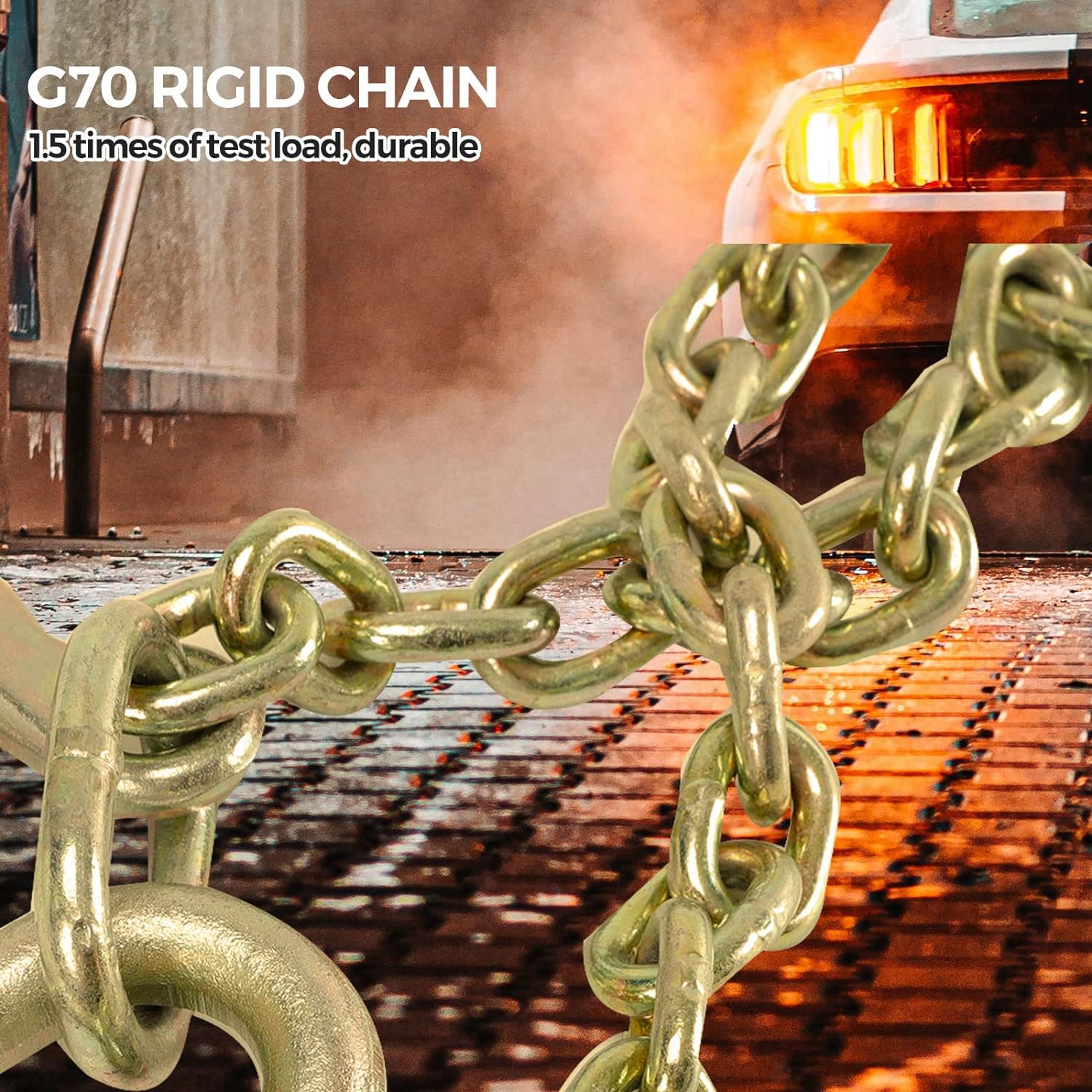 Gooeap 3/8" X 2' V-Type Tow Chain with 15 Inch J-Hooks Link 2 inch Legs,G70 Steel Towing Chain Bridle,Yellow Zinc Plated Tractor