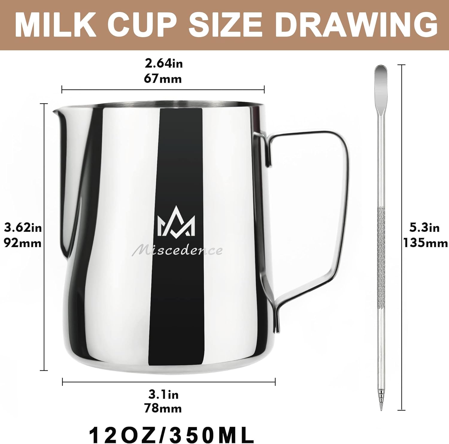 Milk Frothing Pitcher, Stainless Steel Coffee Milk Frothing Cup