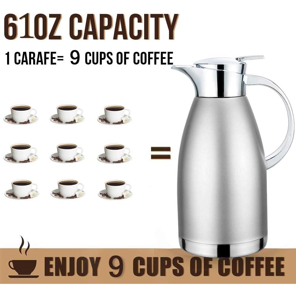 Generic 61oz Coffee Carafe Airpot Insulated Coffee Thermos Urn Stainless Steel Vacuum Thermal Pot Flask for Coffee, Hot Water, Tea, Hot