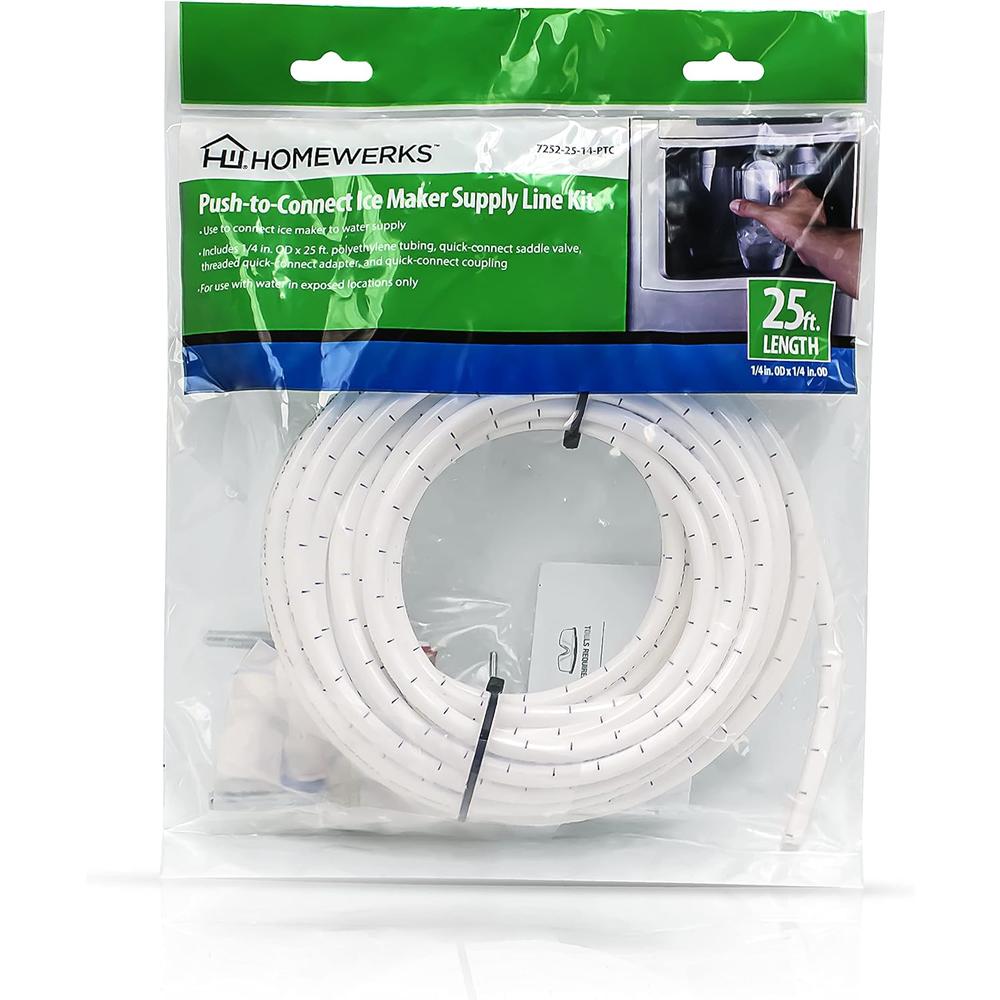Homewerks 509 5100 Ice Maker and Humidifier Installation Kit 1/4-Inch x 25ft Flexible Hose for Potable Water Filter System, 1/4" x 2