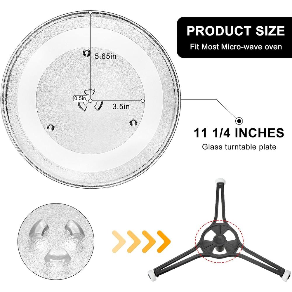 AMI PARTS 11.25" Microwave Glass Turntable Plate Replacement - Compatible with Samsung and GE -11 1/4" Microwave Glass Plate Re