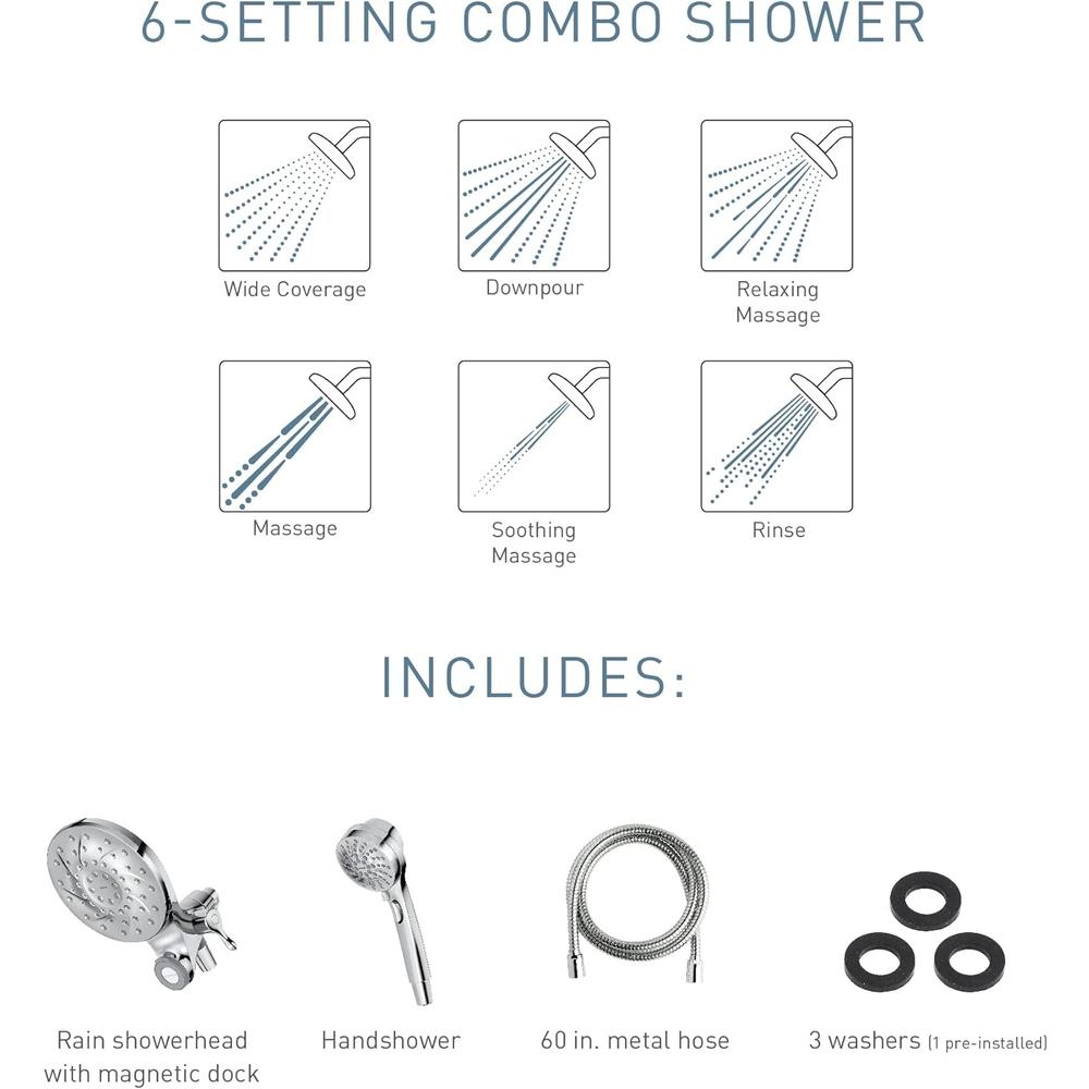 MOEN INCORPORATED Moen Engage Magnetix Chrome 2.5 GPM Handheld/Rain Shower Head 2-in-1 Combo Featuring Magnetic Docking System, Rain Shower Head