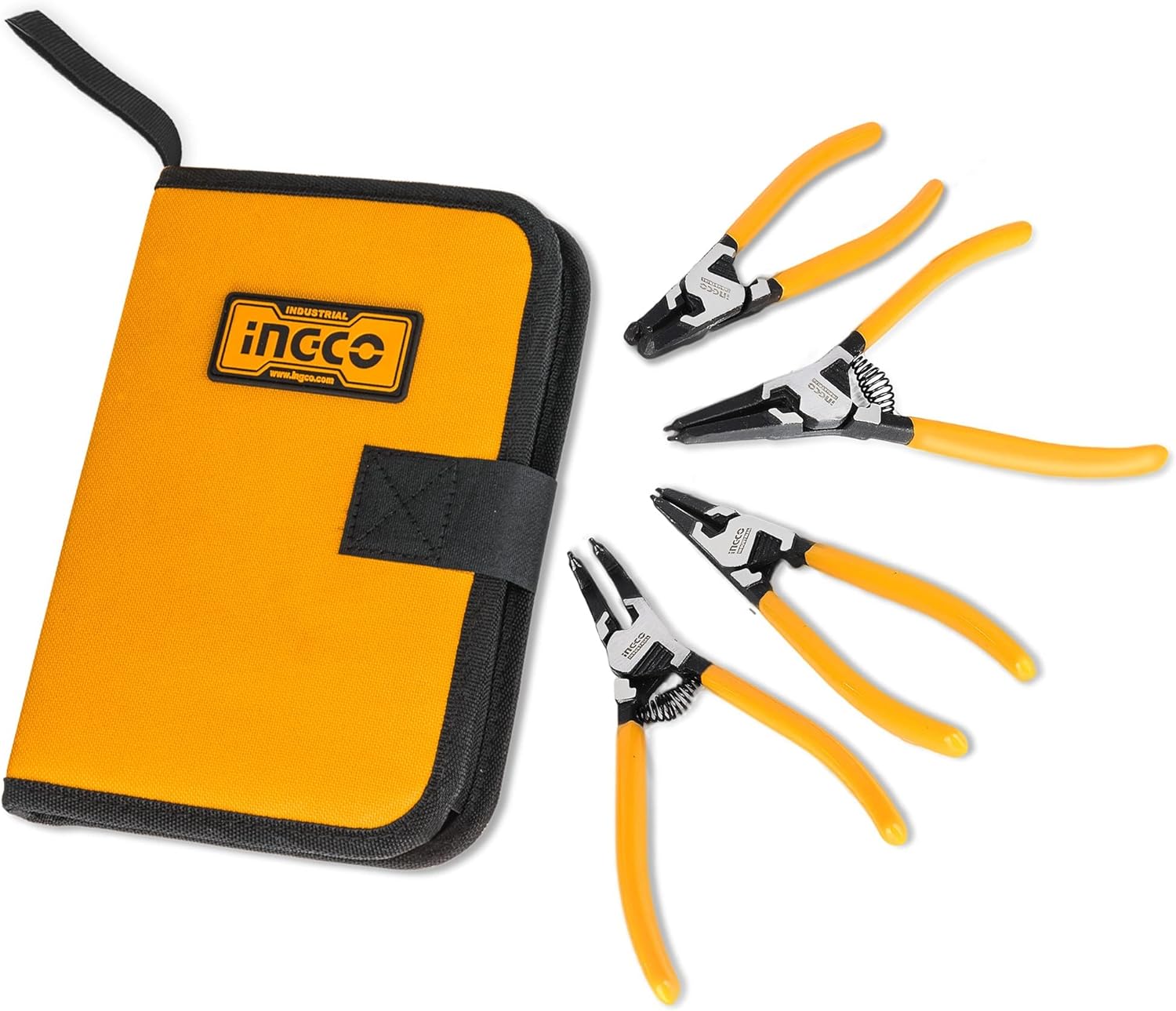 INGCO 4pcs Snap Ring Pliers Set, 5-inch Internal/External Circlip Plier Set Heavy Duty Straight/Bent Tip Retaining Ring Pliers