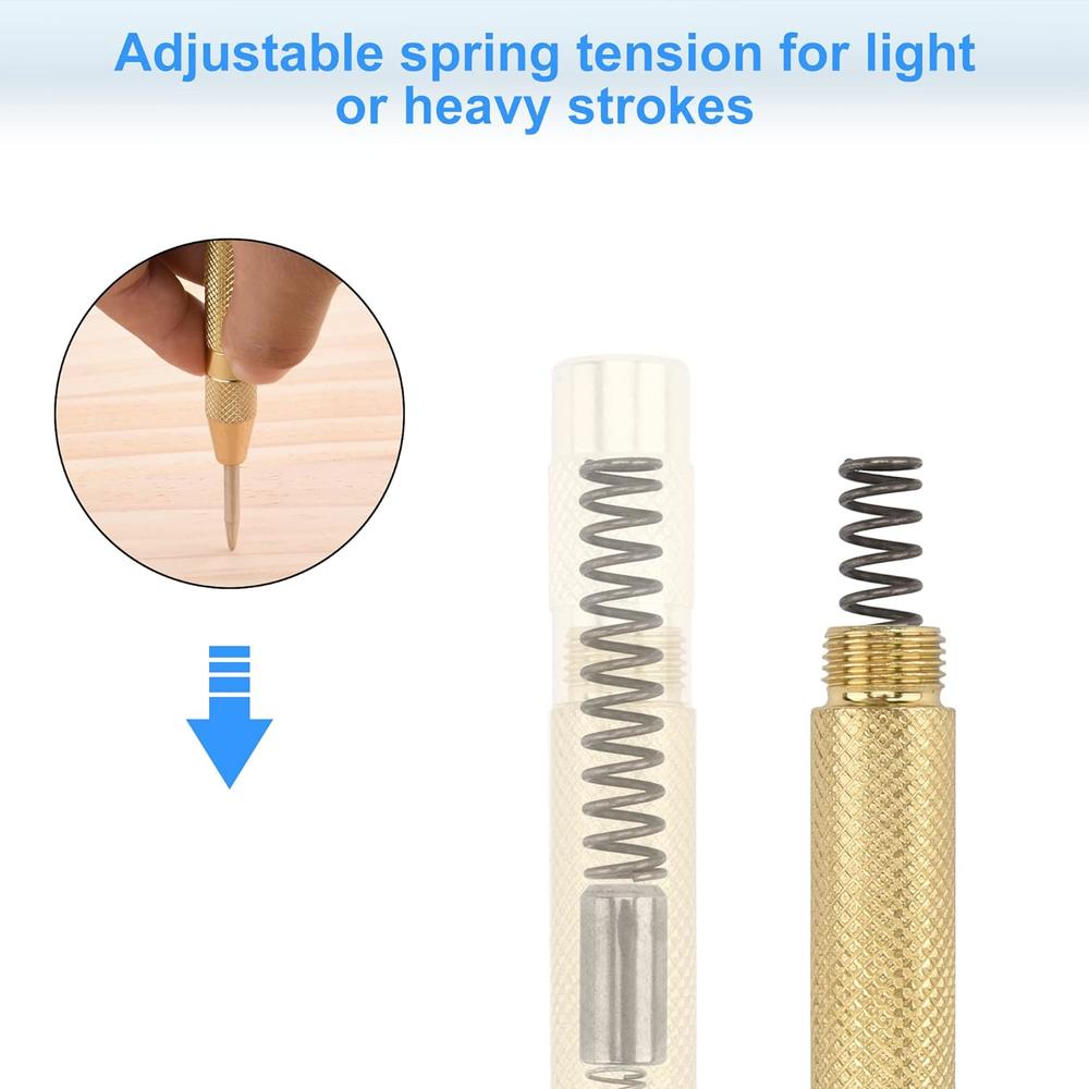 Luckyweld Automatic Center Punch, 2 pcs 5 Inch Spring Loaded Center Punch with Adjustable Tension Punch Tool for Metal Wood Glass Plastic