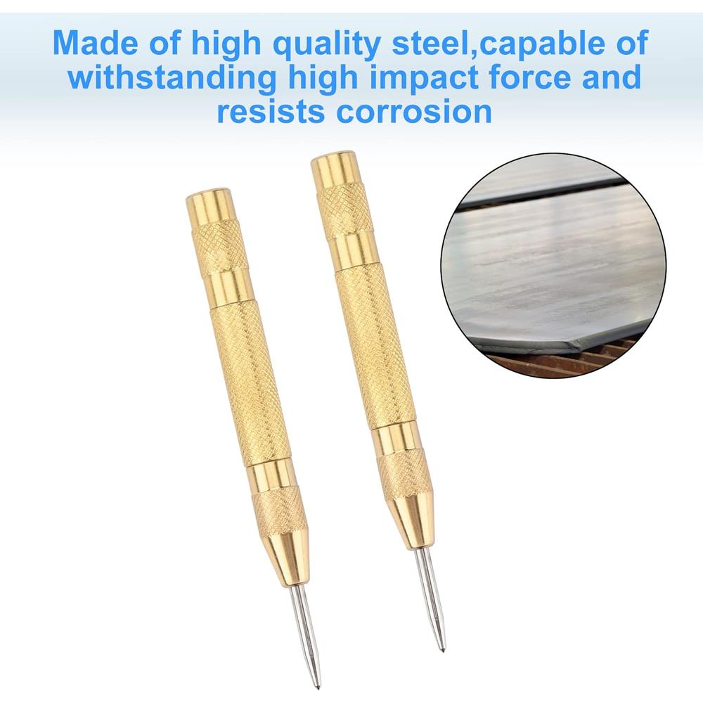 Luckyweld Automatic Center Punch, 2 pcs 5 Inch Spring Loaded Center Punch with Adjustable Tension Punch Tool for Metal Wood Glass Plastic