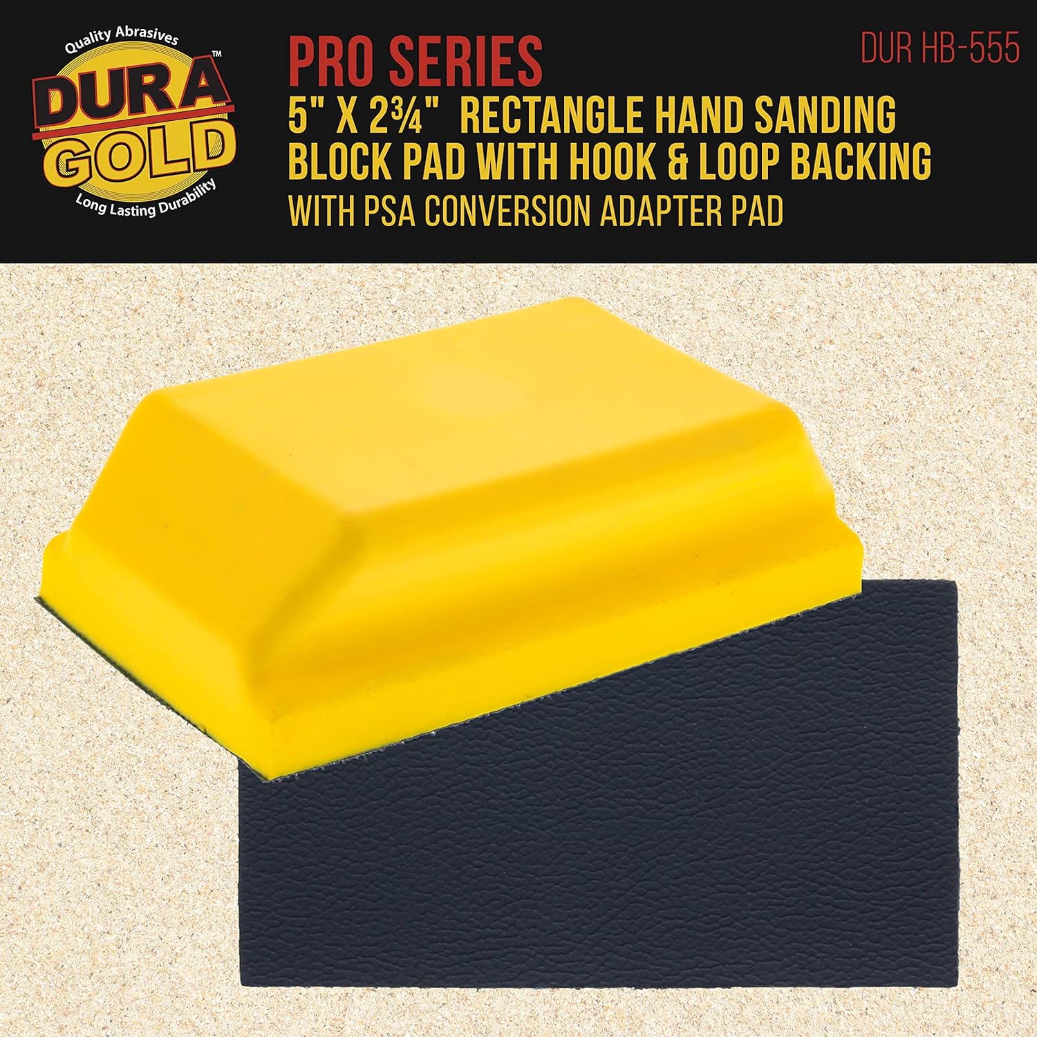 Dura-Gold Pro Series Rectangle 5" x 2-3/4" Hand Sanding Block Pad with Hook