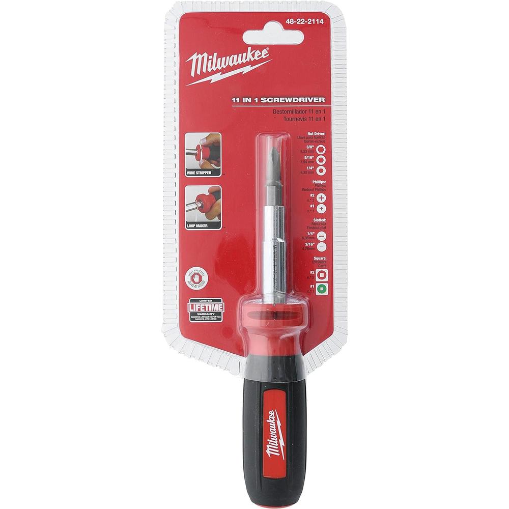 Milwaukee 48-22-2114 11 In 1 Multi-Tip Square Drive Screwdriver with Onboard Wire Looping and Stripping Hardware