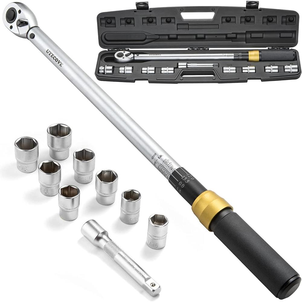 UYECOVE 1/2-Inch Drive Click Torque Wrench Set, 25-250 FT-LB/33.75-337.5Nm, with Extension Bar