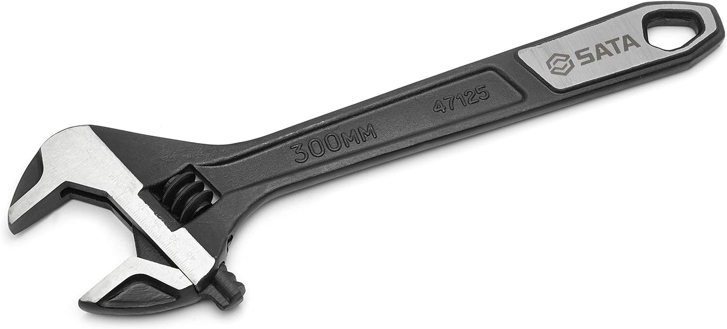 Sata 12-Inch Professional Extra Wide Jaw Adjustable Wrench with Forged Alloy Steel Body and a Chrome Plated Finish - ST47125