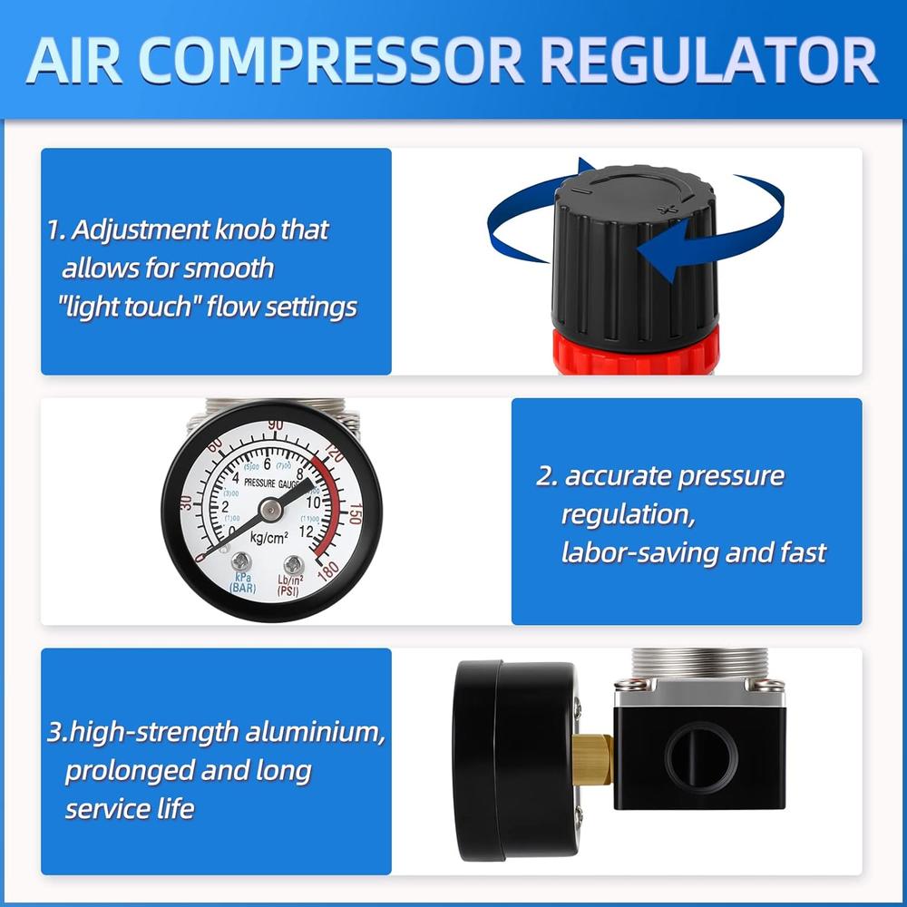 MEANLIN MEASURE Air Compressor Pressure Switch Control Valve 90-120 PSI 110V-240V 4-way Replacement Parts With 0-180 Psi Air Compressor Regulat