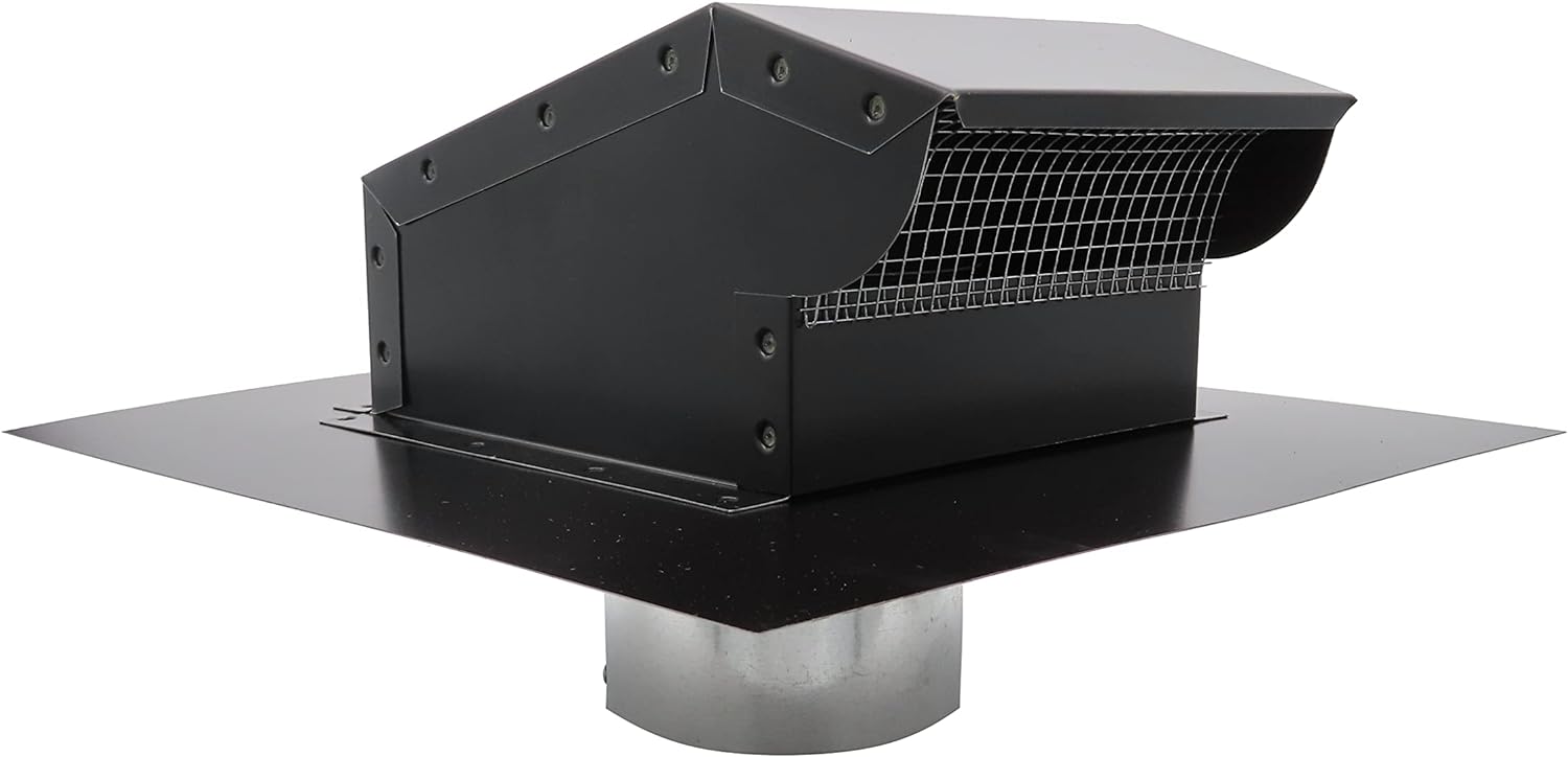 Roofing Direct Rooftop Exhaust Vent Cap with Damper and Bottom Extension (8 Inch, Black)