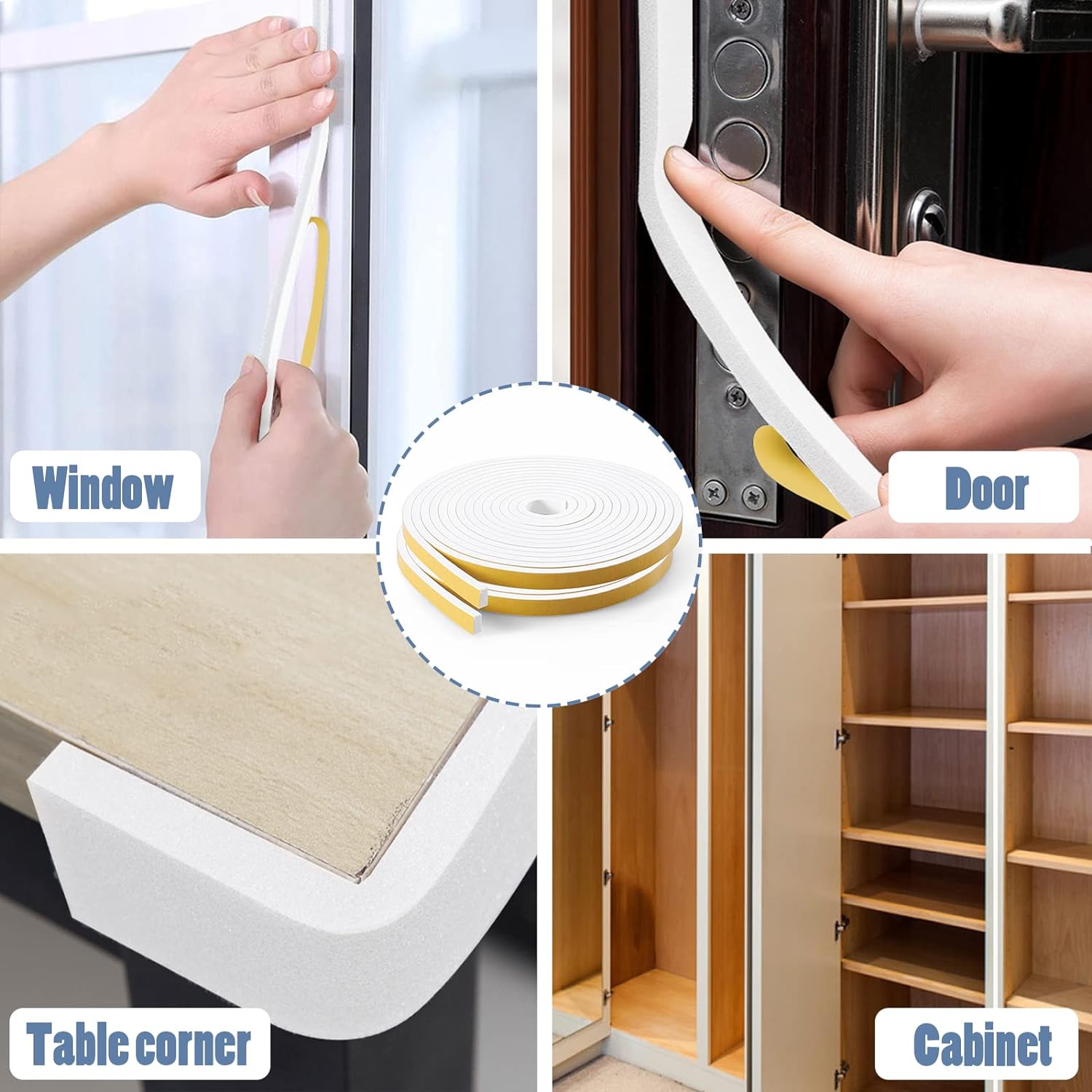 Hemour Weather Stripping Foam Insulation Tape - Self Adhesive White Door Weather Stripping Window Seal Air Conditioning Seal Strip for