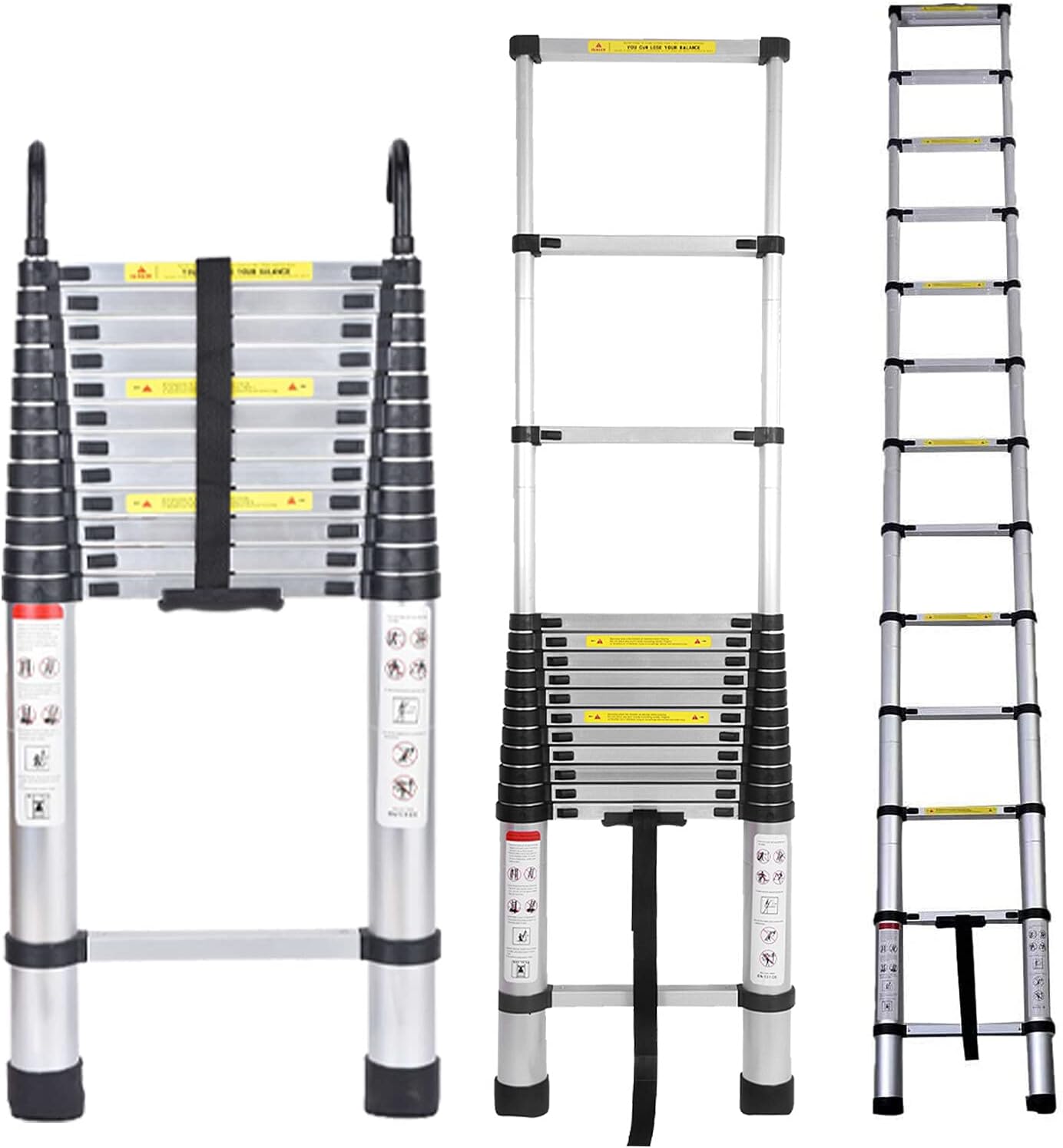 DICN Telescoping Ladder 16.5FT Extension Ladder Telescopic Ladder Loft Attic Collapsible Ladder with 2 Detachable Hooks Adjustable H