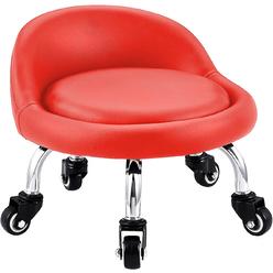 Lanstics Low Rolling Stool with Wheels Leather Roller Seat Wheel Stool Chair Round Roller Stool Seat Cushion Backrest with Universal Whe