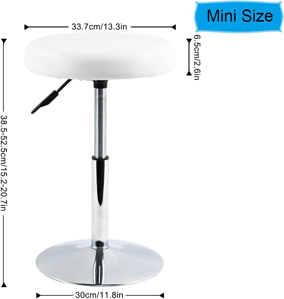 FURWOO Short Round PU Leather Shop Stool Chair Height Adjustable Counter Stool Step Stool Office Chair Vanity Stool Small(White)