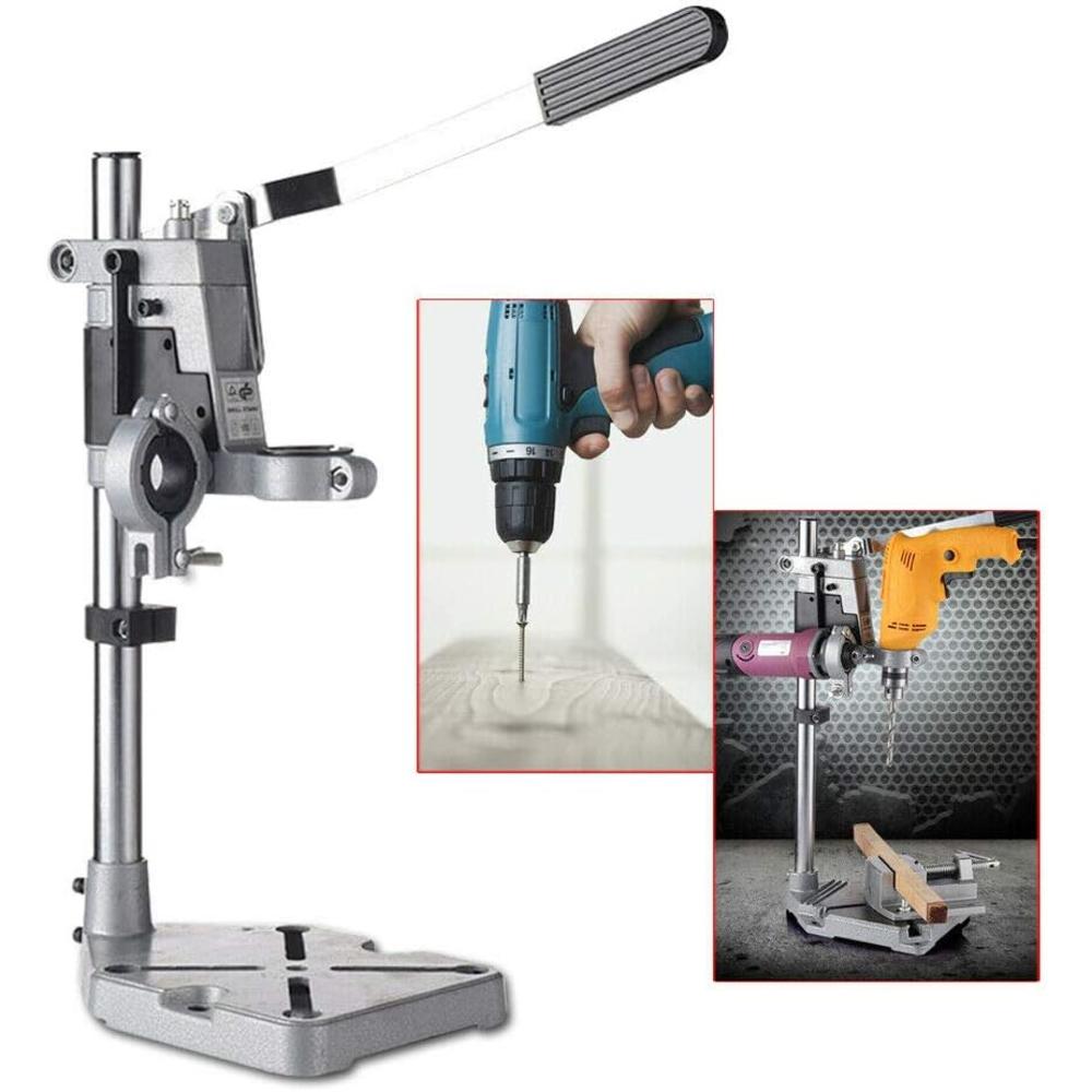 GDAE10 Drill Press, Aluminum Double-hole Adjustable Electric Stand Bench with Wrench,  Power Hand Drill Guide, Grinding Rack Holder Be