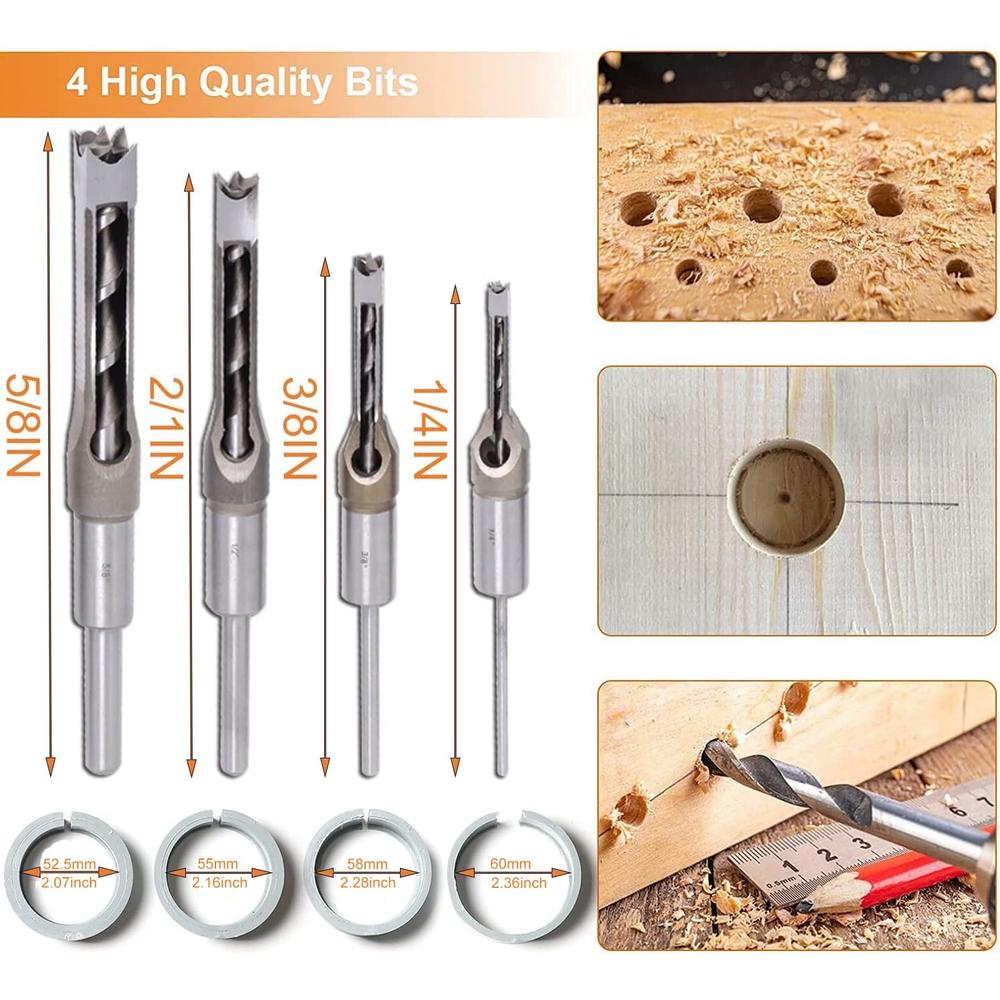 Wadoy Mortising Attachment for Drill Press,4 Model Drills Chisel Set Mortise and Tenon Tools,Mortise Machine Attachment Drill Press M