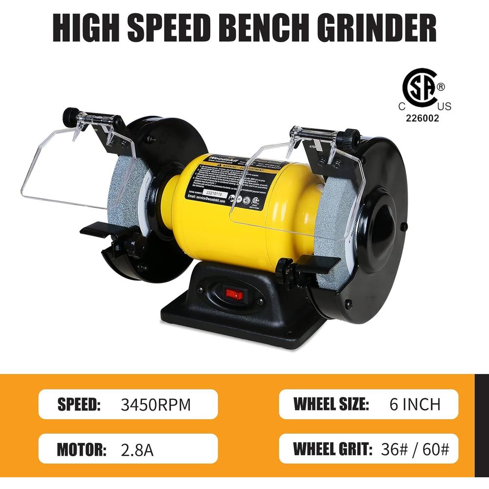 Woodskil 6-Inch High-Speed Bench Grinder, CSA Listed 2.8-Amp Table Grinder for sharpening