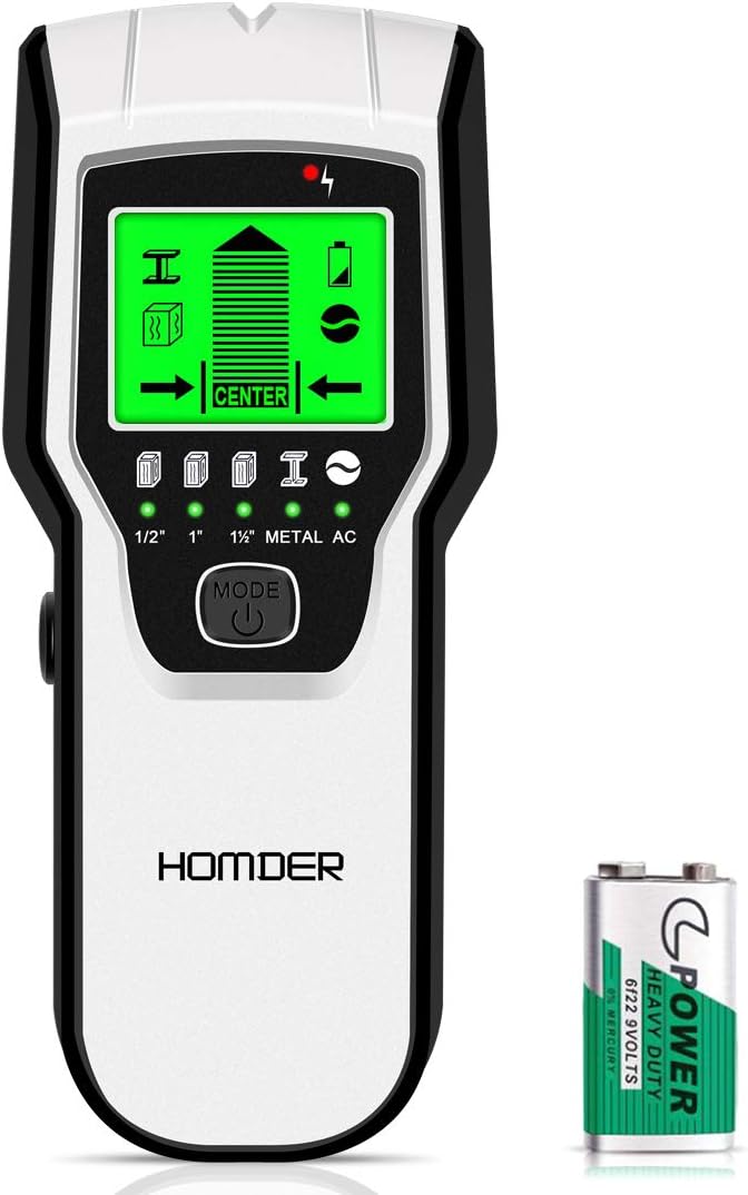 Homder Fun Stud Finder Wall Scanner 5 in 1 Upgraded Electronic Wall Scanner with Battery for Wood Metal and AC Wire Detection,HD LCD Displ