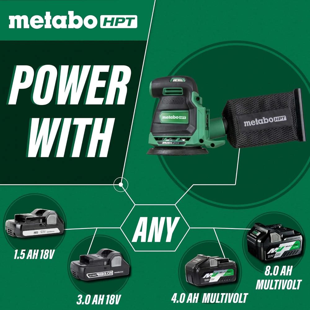 METABO HPT 18V MultiVolt&#226;&#132;&#162; Cordless 5-Inch Random Orbit Sander | Tool Only - No Battery | Variable Speed | Bru