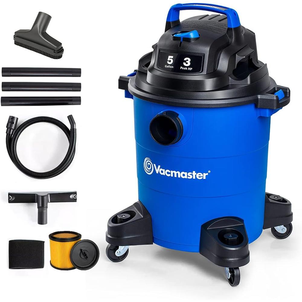 VacMaster 3 Peak HP 5 Gallon Shop Vauum with Hepa Filter Powerful Suction Wet Dry Vacuum Cleaner with Blower Function 1-1/4 inch Hose 10f