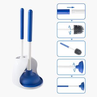 Yocada Toilet Plunger and Brush Set 2 in 1 Toilet Bowl Brush and Plunger Combo with Holder for Bathroom Cleaning Tool (Blue and White