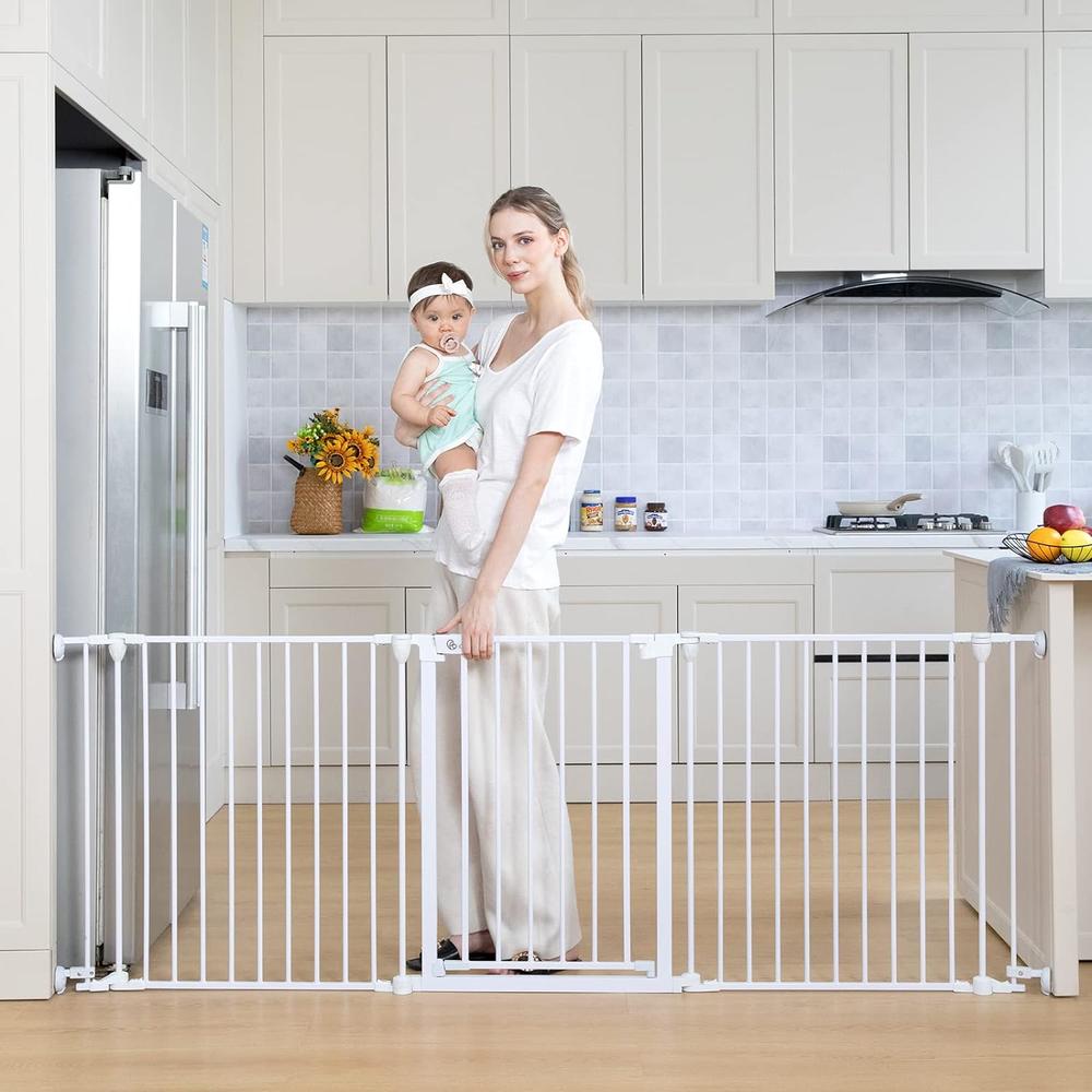 COMOMY 30"-80" Extra Wide Baby Gate, Dog Gate for House Stairs Doorways Fireplace, Auto Close Pet Gate with Door Walk Throug