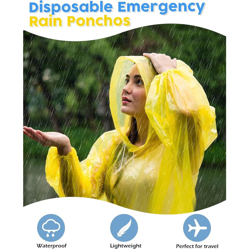 Jiuguva 48 Pieces Family Rain Ponchos Disposable Emergency Rain Ponchos Thick Rain Coat for Kids and Adults, Drawstring Hood and Elasti