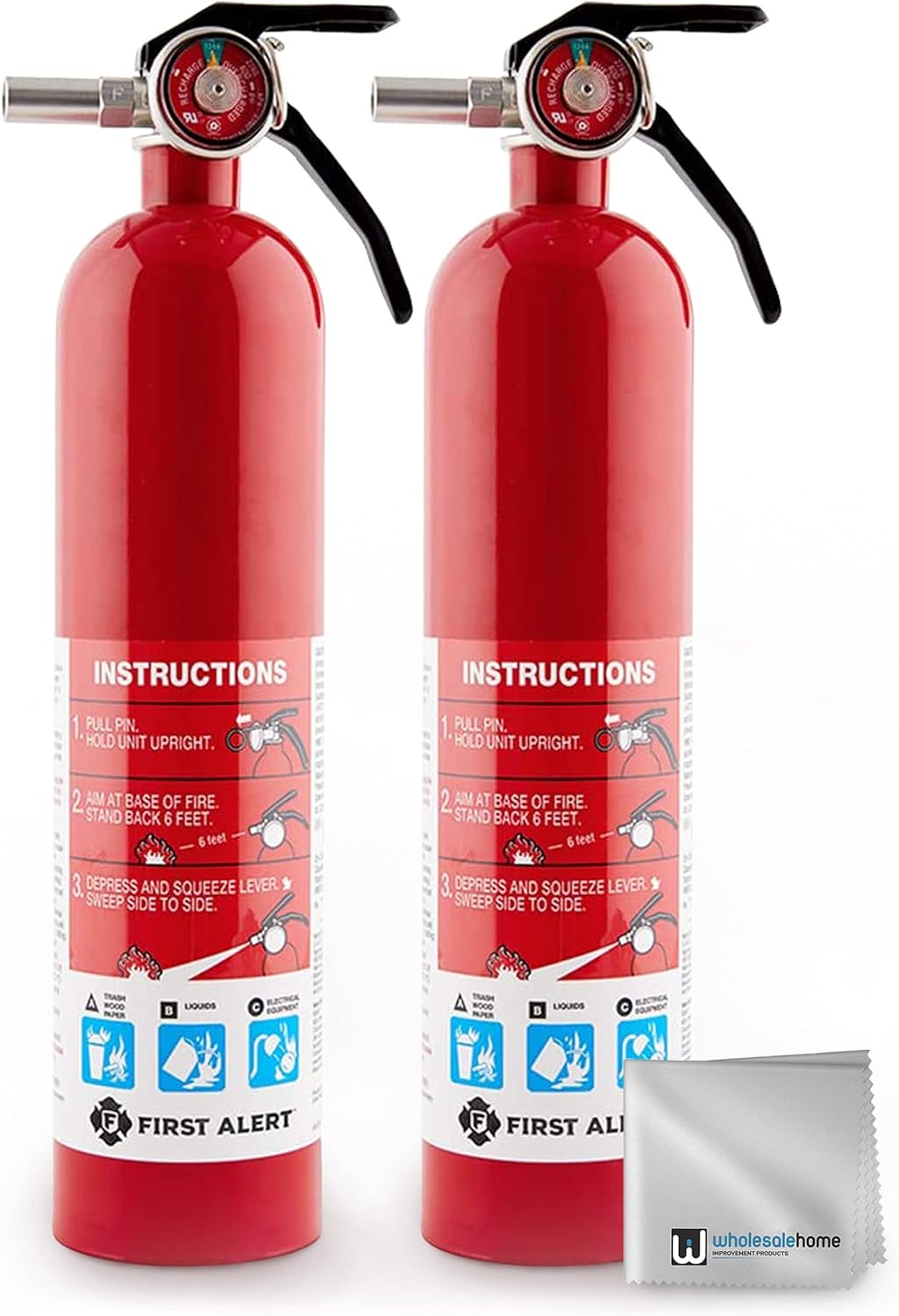 BRK Brands, Inc First Alert FE1A10GR195 HOME1 Rechargeable Standard Home Fire Extinguisher UL Rated 1-A:10-B:C Pack of 2 Includes Wholesalehome