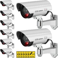 Macarrie 8 Pcs Fake Camera Dummy Security Camera Realistic Dummy Camera Silver Plastic Fake Video Camera CCTV Surveillance System with M