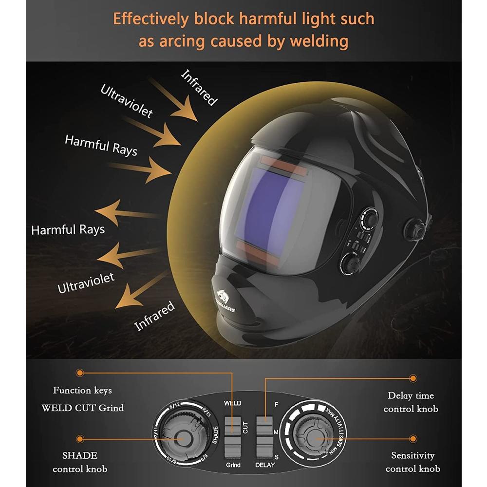 Tekware Welding Helmet Auto Darkening, External Adjustable Large Viewing Screen Welding Hood, True Color Welding Mask, 4C lens